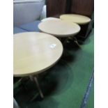 3 circular top pedestal display tables, 23.5" diameter x 23.5" high