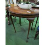 Kidney shaped mahogany side table on slim tapered legs to pad feet, 29.5" x 19" x 28.5"