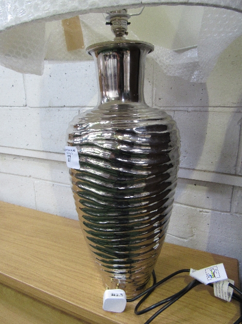 Large silver coloured ceramic table lamp & shade - Image 2 of 2