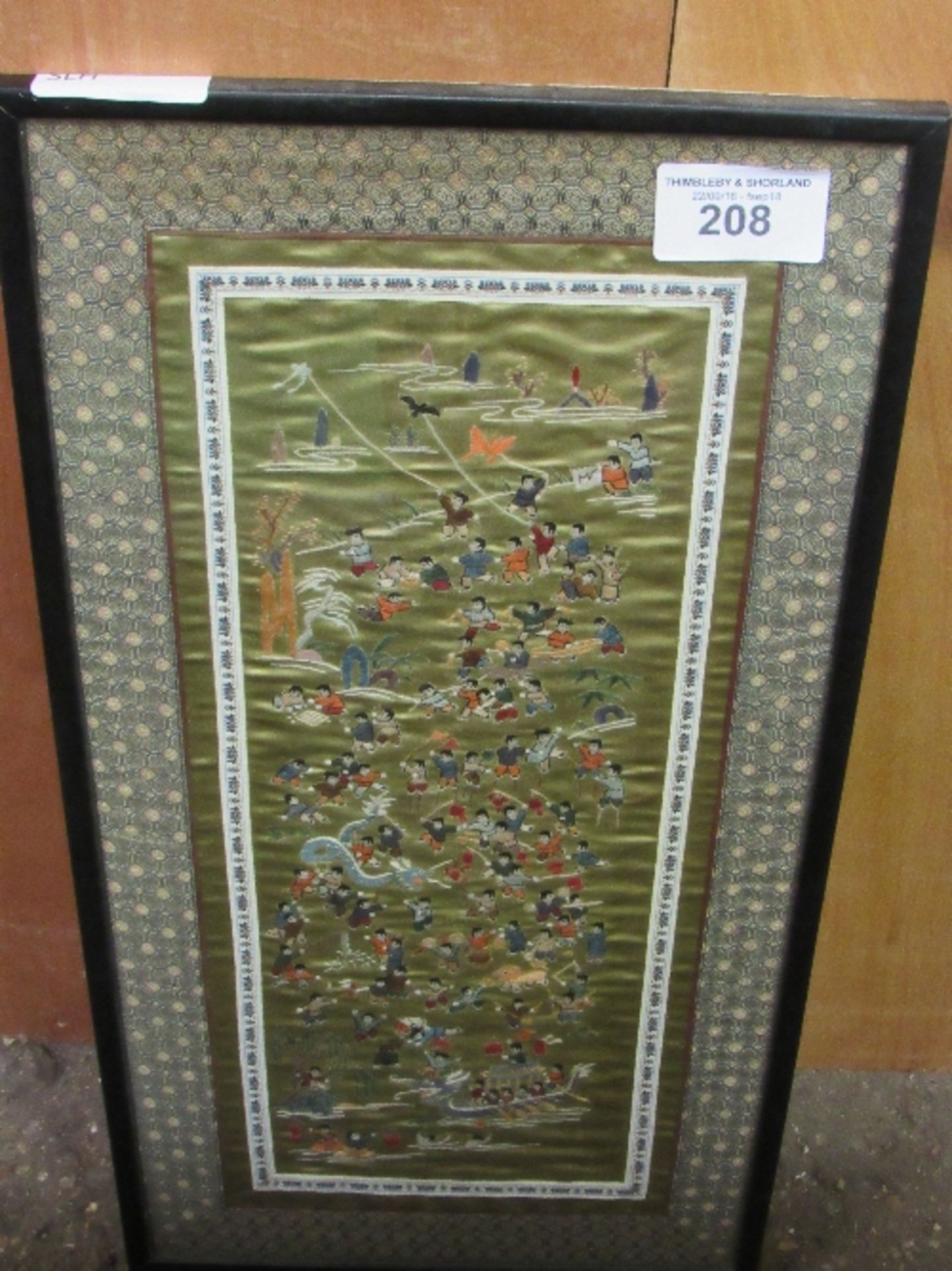 Framed & glazed Chinese embroidery on silk of children playing