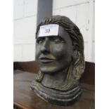 Cast metal female head on wooden base