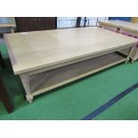 Matching coffee table with shelf below, 63" x 35.5" (top) x 16" high