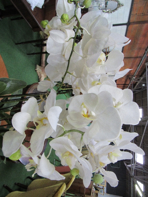 Large display of 6 artificial orchids in round stone-effect pot - Image 2 of 3