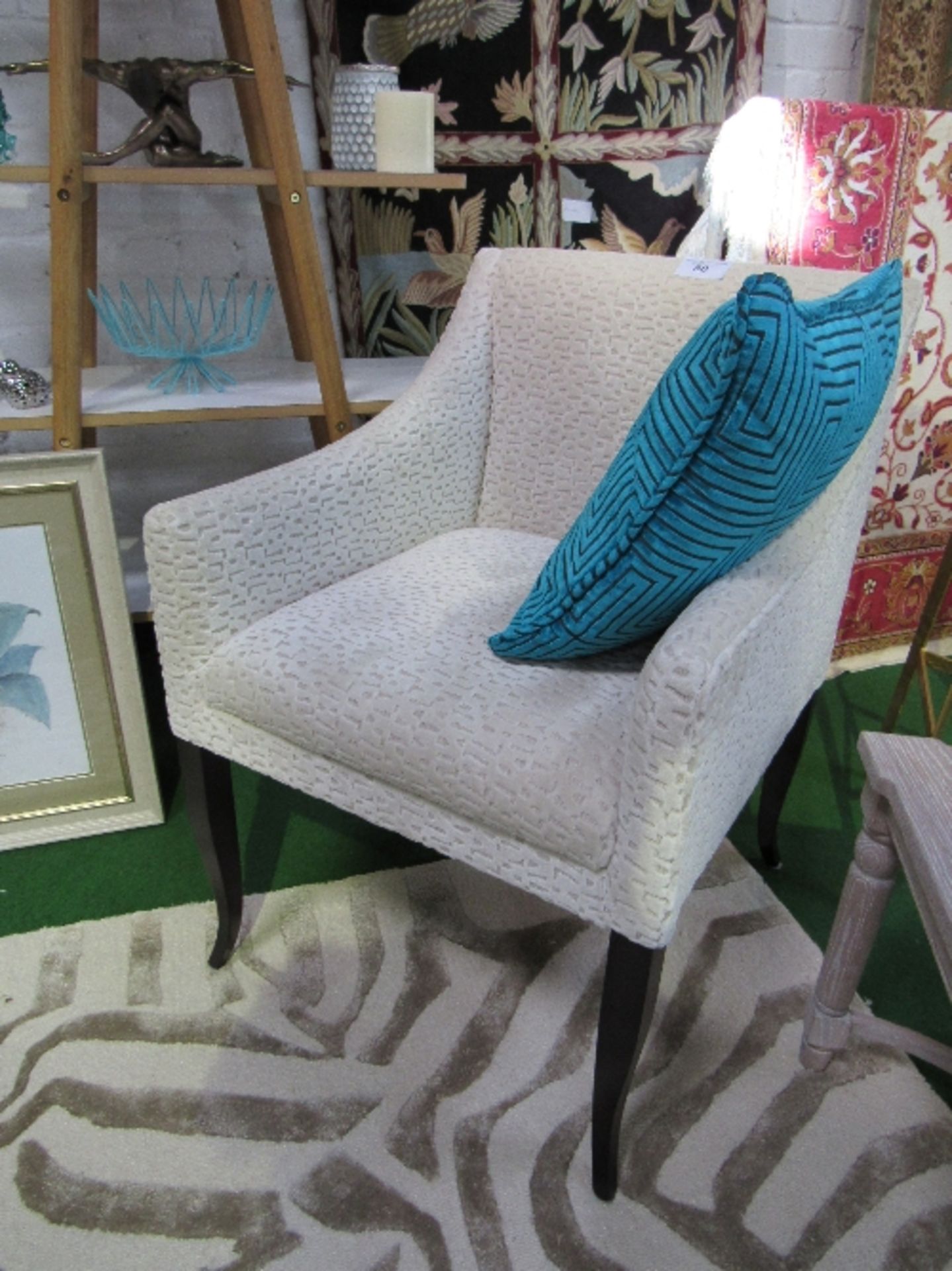 Wychwood Design small armchair in cream velour fabric - Image 2 of 2