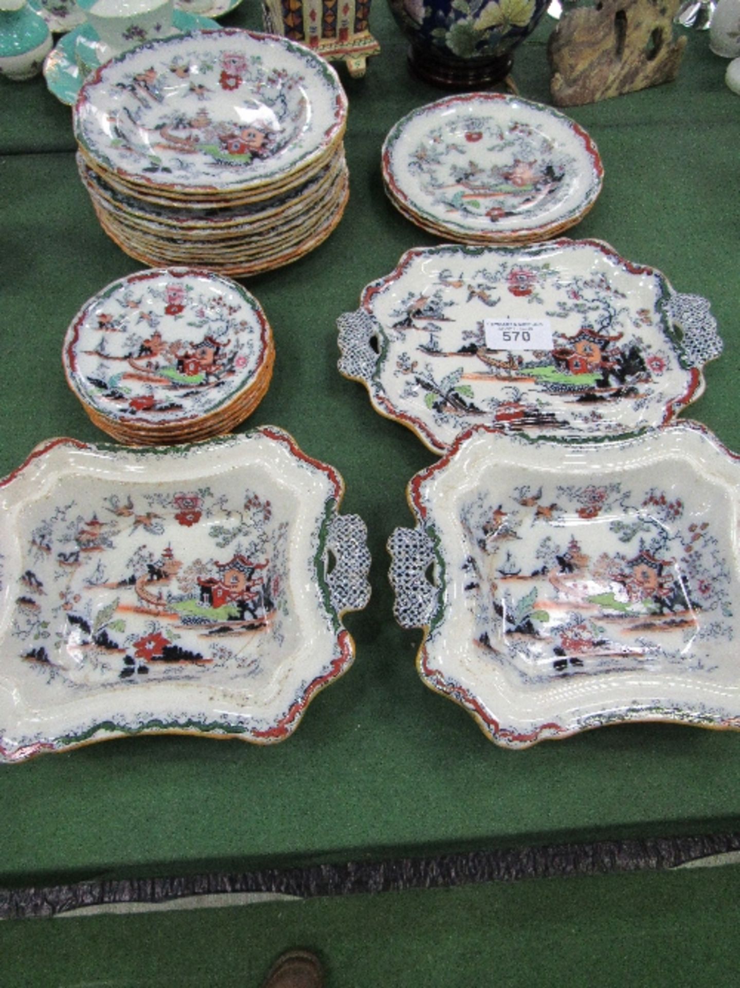 Qty of chinoiserie pattern dinner ware by Ashworth Bros. of Hanley