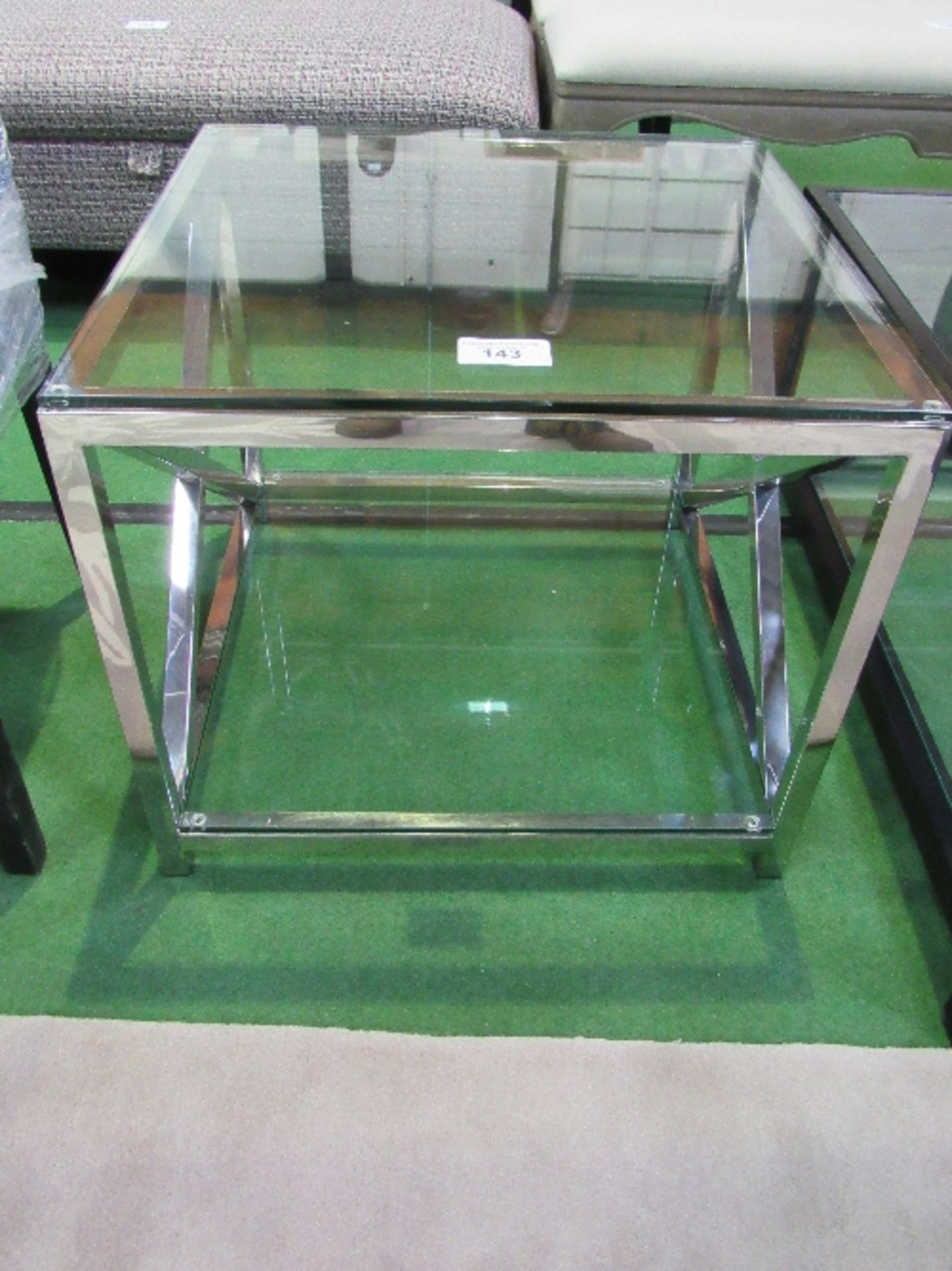 Glass & chrome low table with glass shelf beneath, 24" x 24" x 20" high