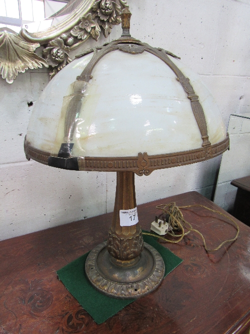 1920's metal decorative table lamp with shell-effect decorative shade