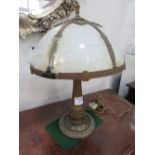 1920's metal decorative table lamp with shell-effect decorative shade