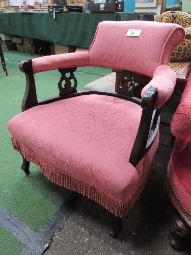 Pink upholstered open arm lady's drawing room chair - Image 2 of 2