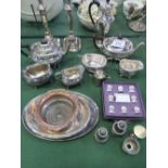 Qty of silver plate items including a pair of candlesticks & a ewer