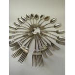 19th Century Georgian & Victorian cutlery; 9 silver dessert forks, 12 silver dessert spoons, 5