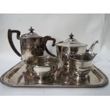 Walker & Hall tea set & a silver plated tray