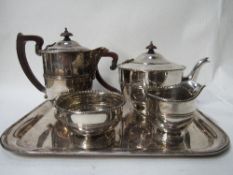 Walker & Hall tea set & a silver plated tray