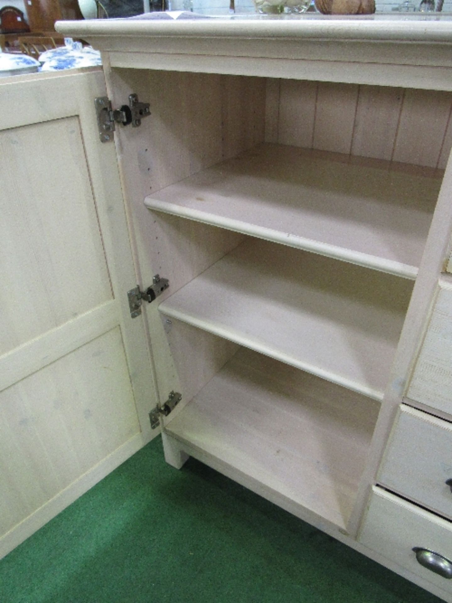 Ducal painted pine cabinet with cupboards either side of 4 drawers, 53" x 21" x 39" high - Image 3 of 3