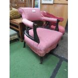 Pink upholstered open arm lady's drawing room chair