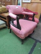 Pink upholstered open arm lady's drawing room chair