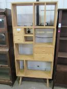 Oak finish display or storage unit, 31.5" x 71" x 10"