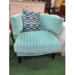 Turquoise upholstered tub-type armchair, 30" x 33" x 32" high