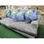 Large mottled grey upholstered sofa c/w 4 scatter cushions, 80" x 40" x 31" high