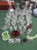 Qty of drinking glasses & decanters & other glassware