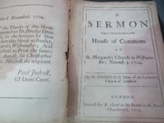 Antiquarian pamphlets: 'A Sermon Preach'd before the Honourable House of Commons' by W Binkes,