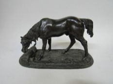 Spelter model of a horse & dog