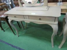 Limed oak slim dressing table with 2 frieze drawers, 43" x 15.5" x 32" (high)