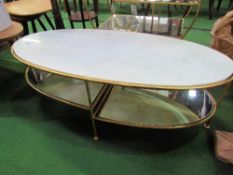 Marble top coffee table on bamboo-effect frame with mirrored shelf below, 43" x 19.5" x 15" high