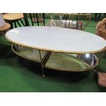 Marble top coffee table on bamboo-effect frame with mirrored shelf below, 43" x 19.5" x 15" high