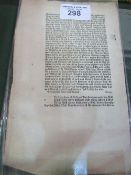 A leaf of double-sided printing in the types of William Caxton, believed to be from 'The