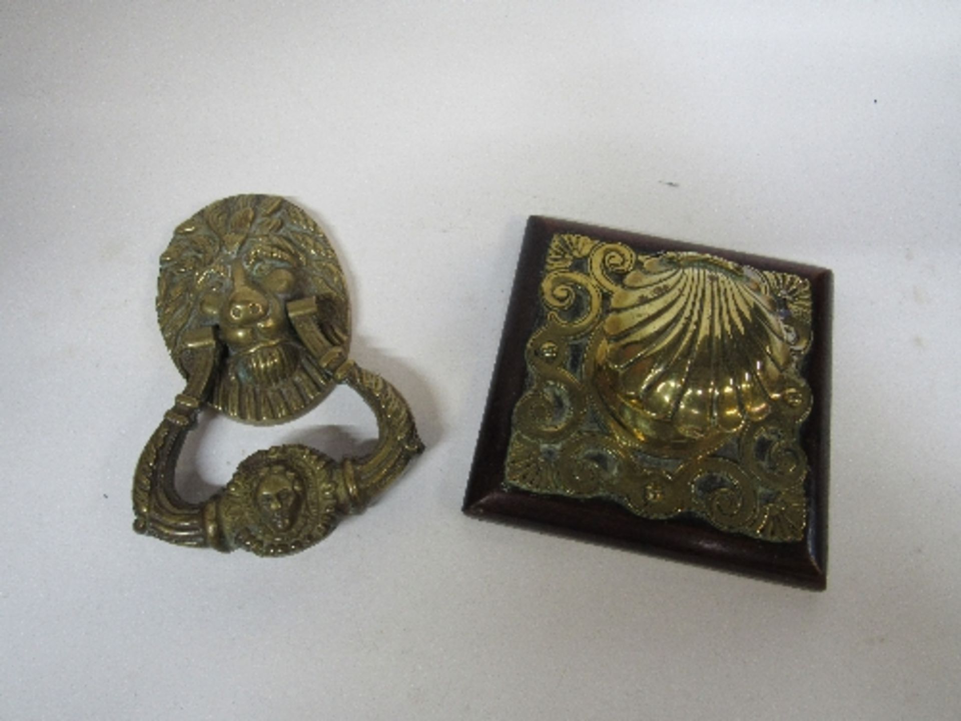 Brass door knocker & brass inkwell