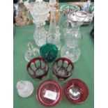 Qty of collectable glass ware including 3 gilt rim glasses & a large cut glass goblet