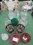 Qty of collectable glass ware including 3 gilt rim glasses & a large cut glass goblet