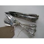 Set of 6 silver handled cake knives & 6 silver cake forks by Viners, Sheffield 1965