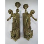 Pair of brass wall candle holders