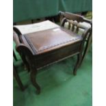 Leather rising seat piano stool & a needlework seat stool