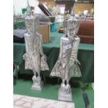 2 silver painted Asian-style figurines, 48" tall
