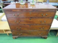 Victorian mahogany chest of 4 drawers with string inlay on bracket feet, 44" x 21" x 40" high