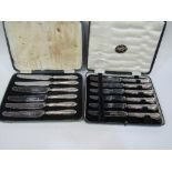 Set of 6 silver handled Mappin & Webb knives, 1949 t/w another set, indistinct marks & 5 porcelain