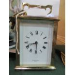 Heavy brass 8 day carriage clock by Shortland Bowen, England, with key, in going order