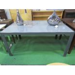 Glass topped metal framed table, 59" x 35.5" (top) x 29" (high)