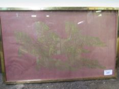 Framed & glazed Thai picture of horses (frame as found)