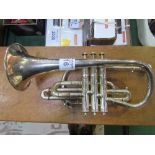 A silver trumpet 'Excelsior Sonorous' Class A by Hawkes & Son c/w original case