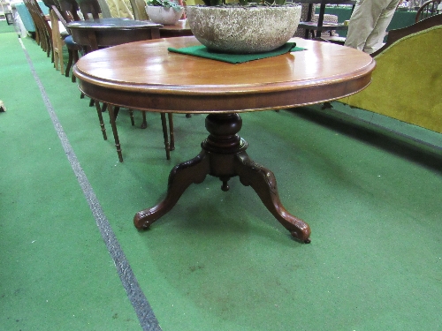 Mahogany circular tilt-top table on ornate pedestal to 3 legs on casters, 40" diameter x 28" high - Image 2 of 4