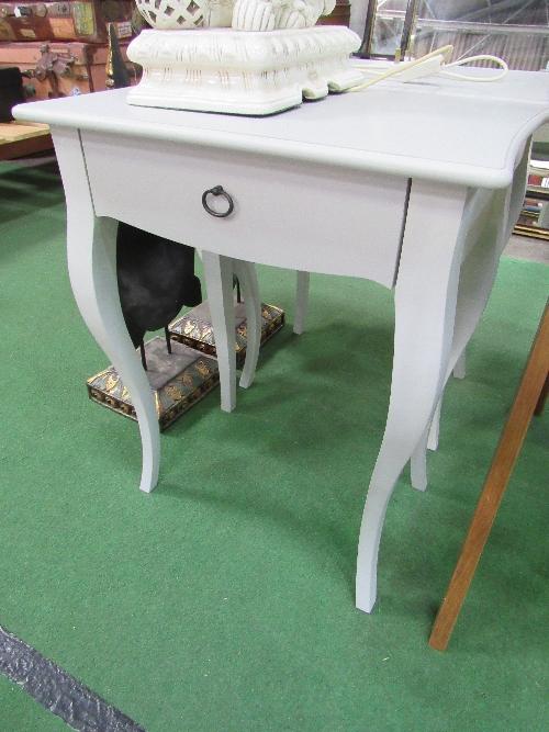 A pair of grey painted occasional tables with frieze drawer & on cabriole legs, 23" x 16" x 28" - Image 2 of 2