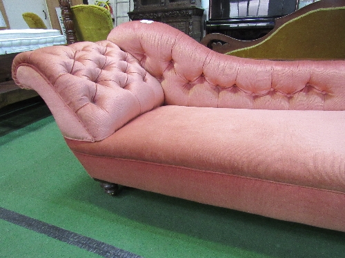 Pink upholstered chaise longue on casters, 57" x 27" - Image 3 of 3