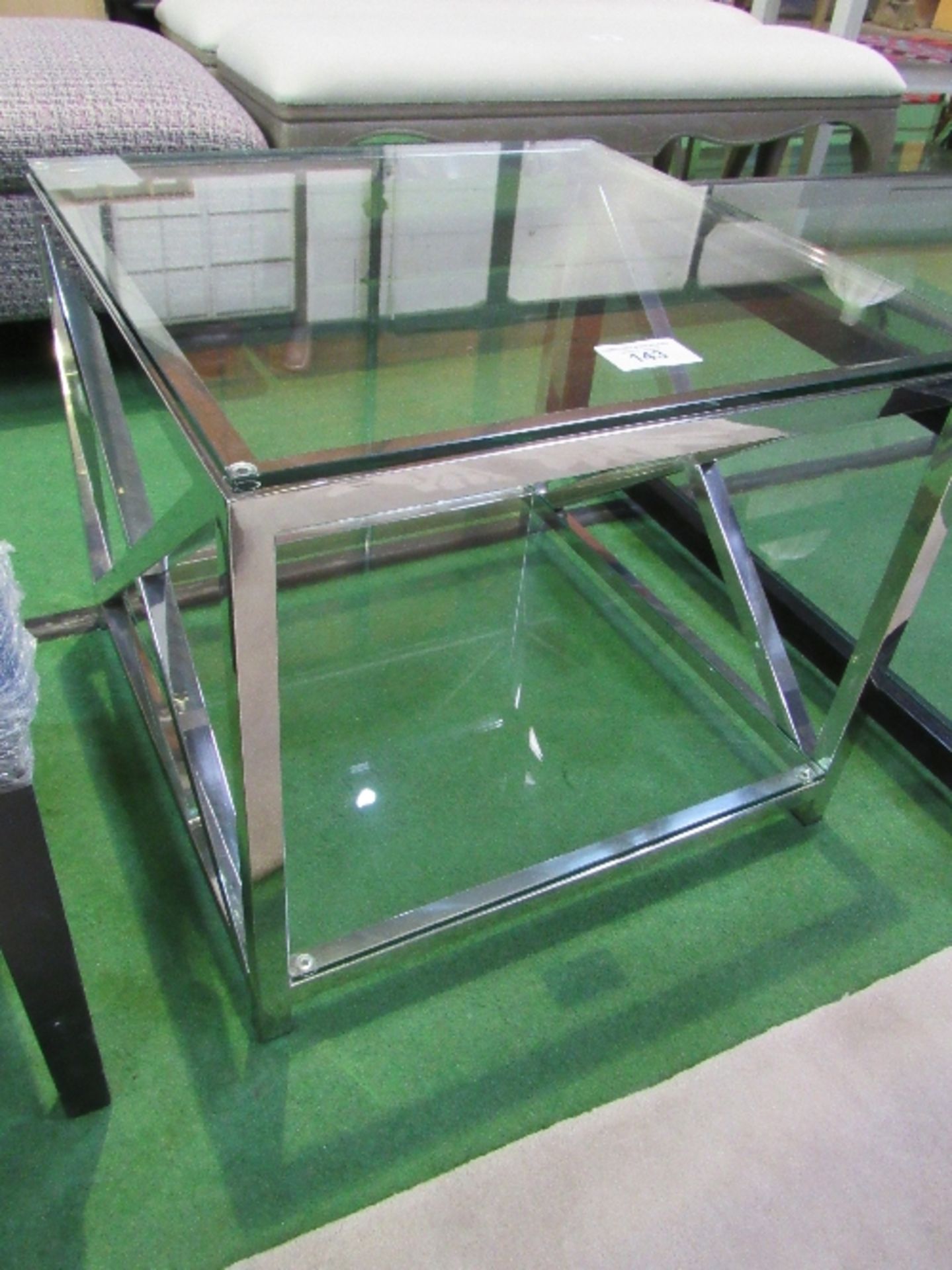 Glass & chrome low table with glass shelf beneath, 24" x 24" x 20" high - Image 2 of 3