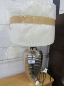 Large silver coloured ceramic table lamp & shade