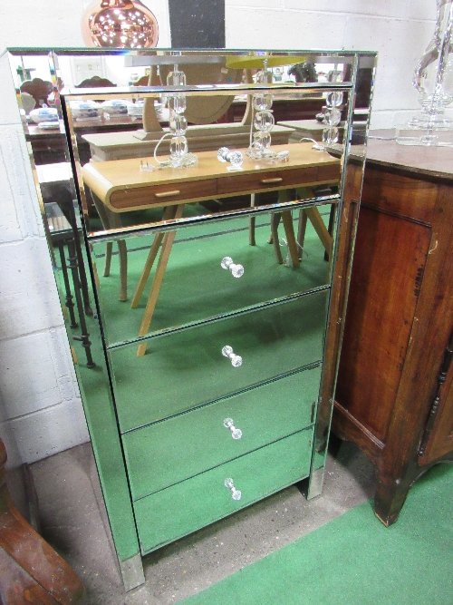 5 drawer mirrored glass covered cabinet, 24" x 45" x 16"