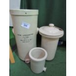 Large ceramic 'Germ Intercepting Filter' by Doulton & Co & the bottom of a chemical filter